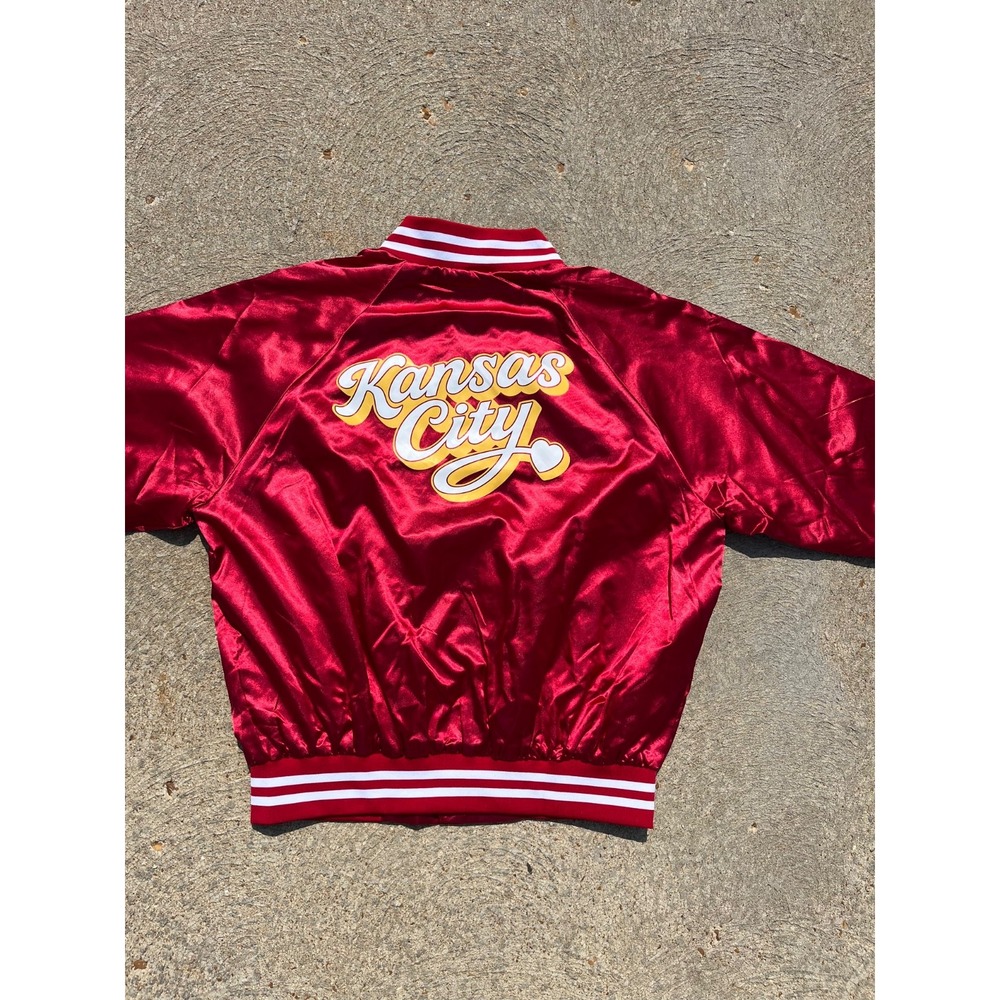 Vintage Kansas City Chiefs Satin Jacket Adult XL Red Shiny Snap Button 90s